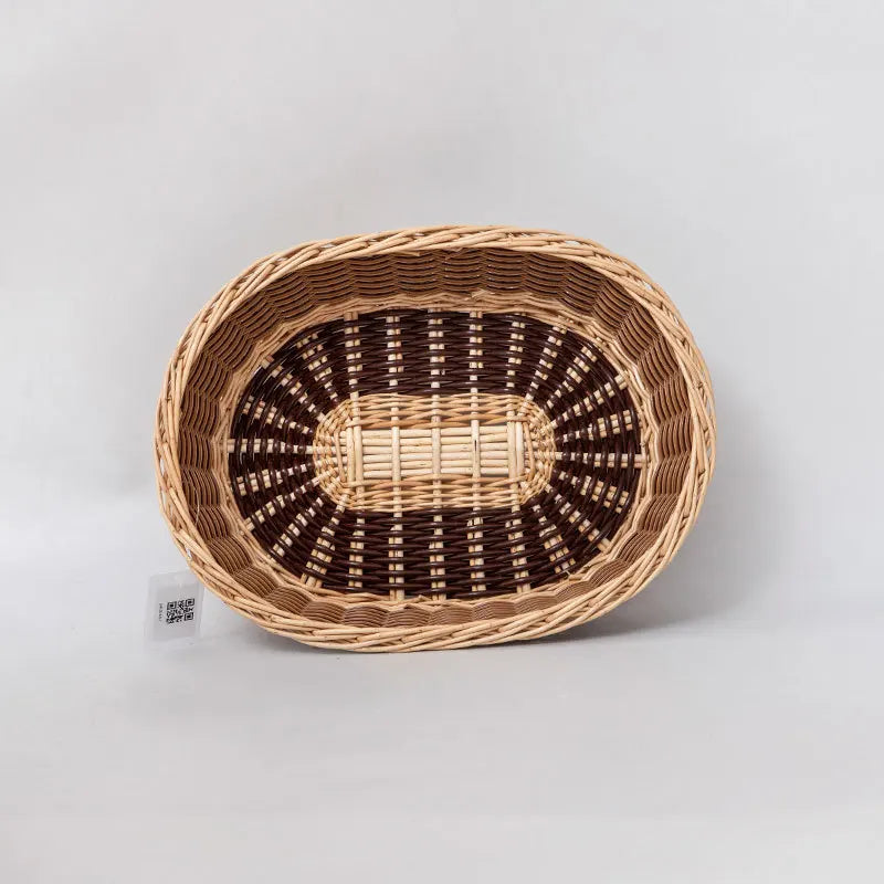 Hand-Woven Rattan Wicker Oval Storage Basket, European-American Style Desktop Cosmetic Bread Basket for Home Kitchen Living Room