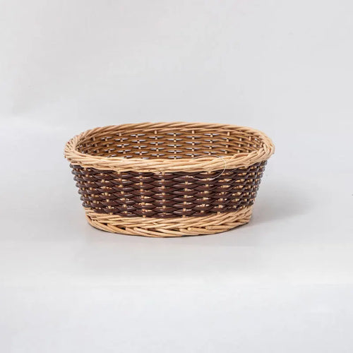 Hand-Woven Rattan Wicker Oval Storage Basket, European-American Style Desktop Cosmetic Bread Basket for Home Kitchen Living Room